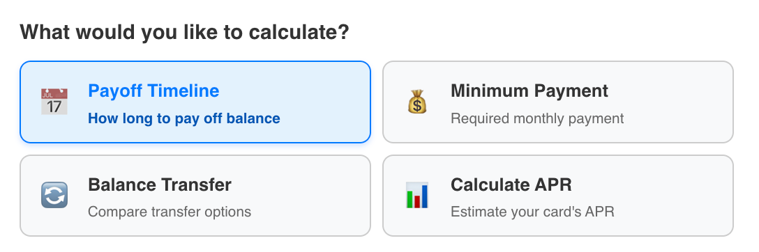 Credit Card Calculator Option Selector