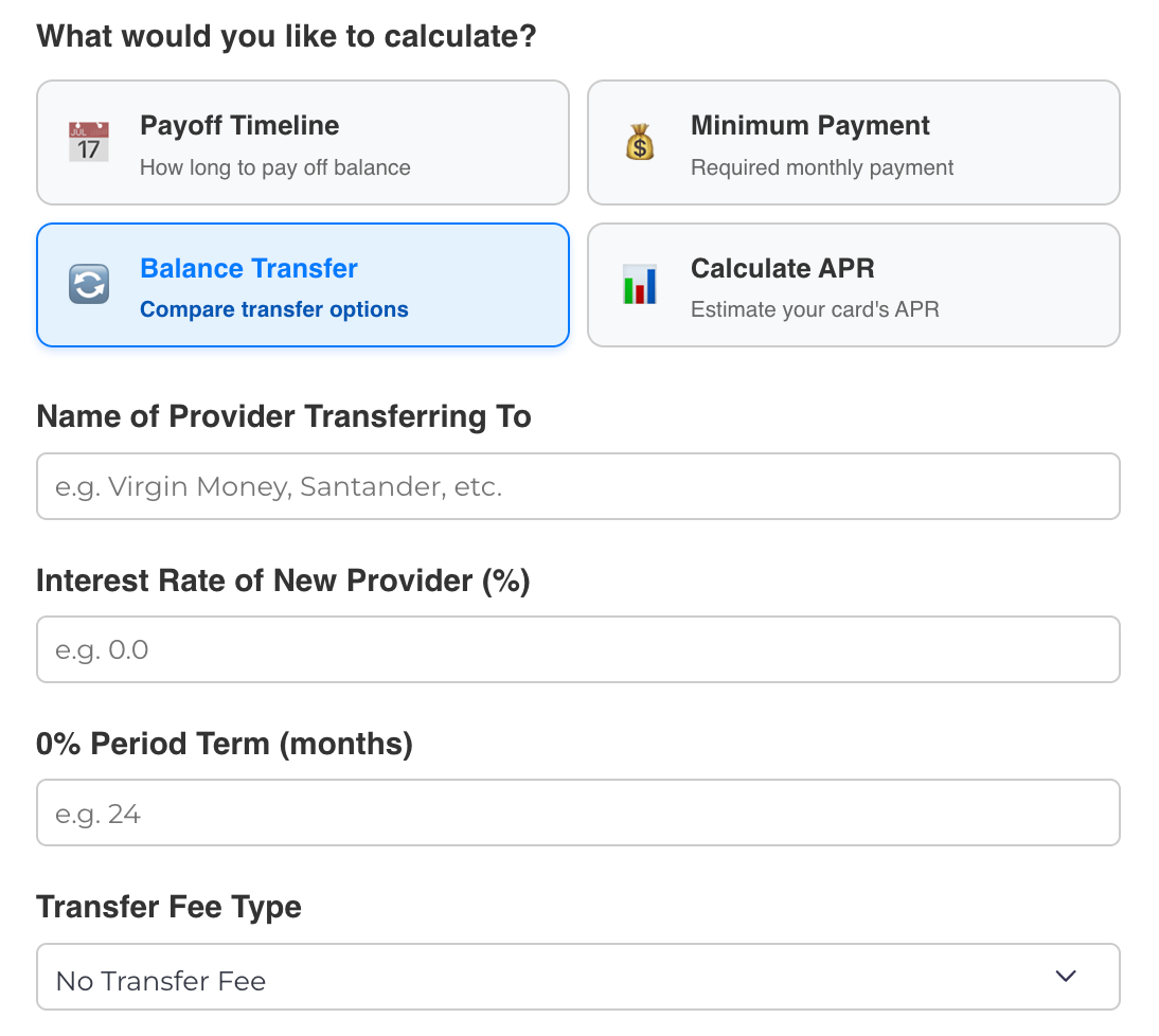 Credit Card Calculator Balance Transfer Calculation