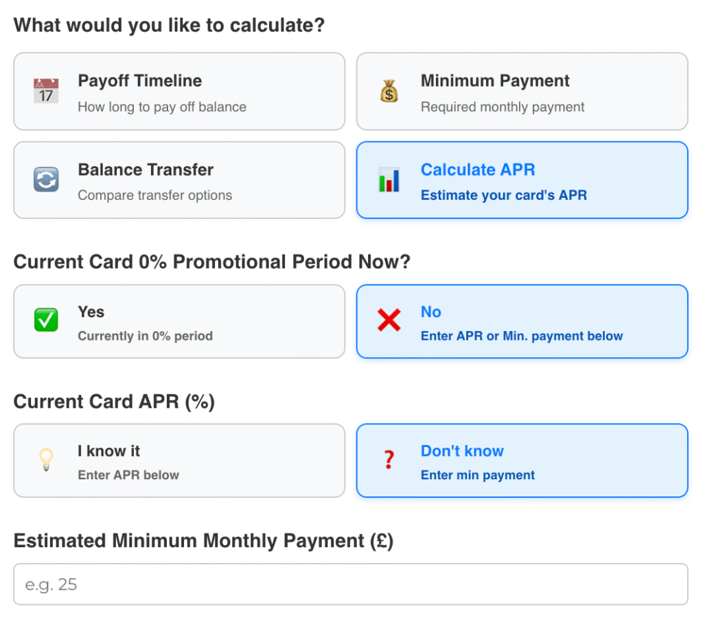 Calculating APR using Credit Card Calculator