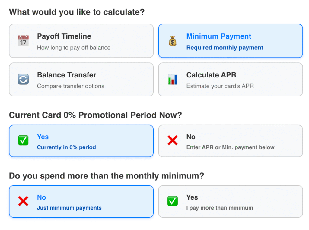Calculating minimum payments on Credit Card Calculator