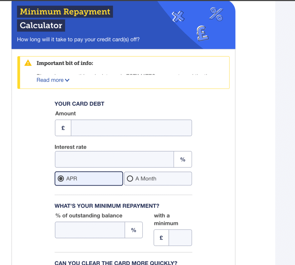 MoneySupermarket Minimum Repayment Calculator
