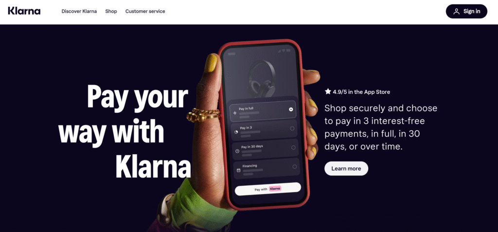 Klarna homepage July 2025