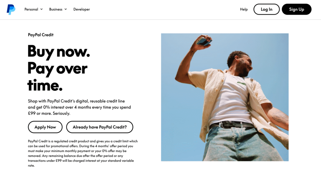 PayPal Credit Homepage July 2025