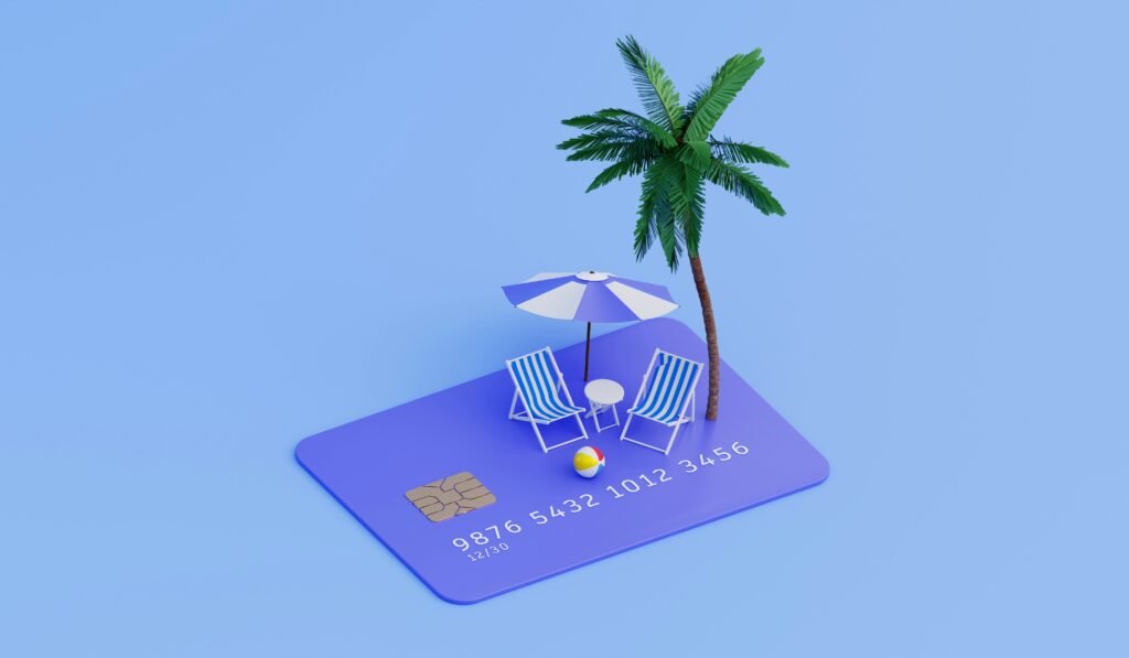Beach lounger on credit card showing travel credit cards